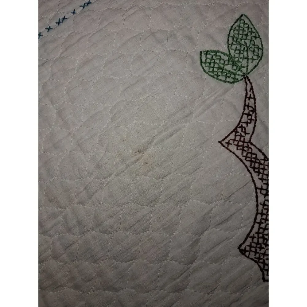 Vintage Disney Quilt Hand Embroidered Orange Bird Nursey Baby Quilt